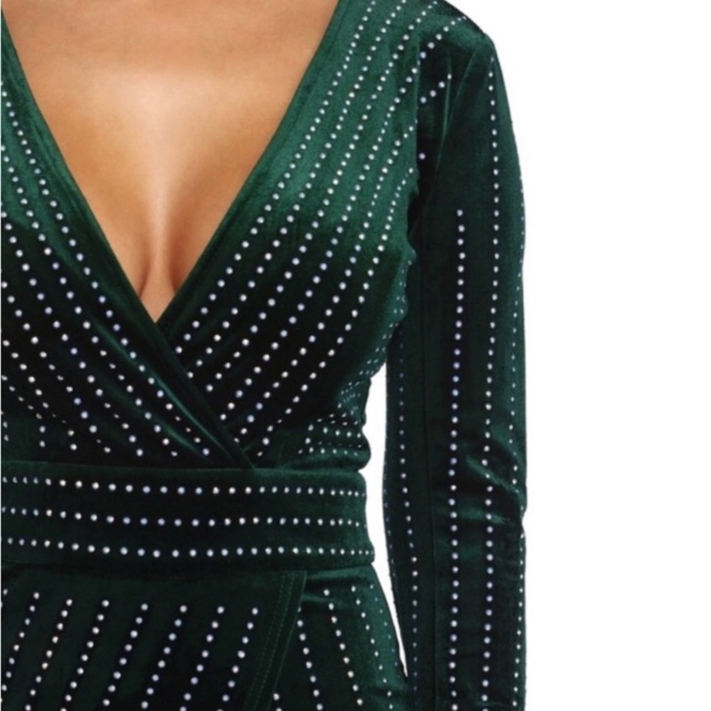 Windsor Velvet Wrap Dress- Emerald - Picture 4 of 6